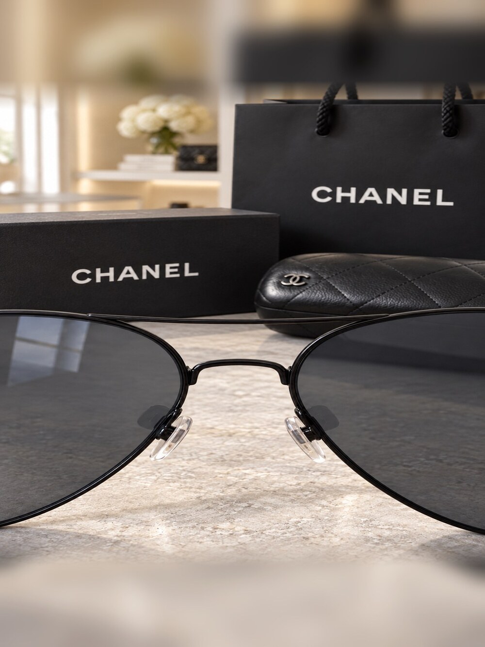 Chanel Black Aviator Sunglasses - Picture 5 of 6
